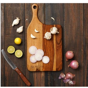 Handmade Natural Acacia Wood Cutting <b>Board</b> Set Solid Round Kitchen <b>Tool</b> with Handle for Home Vegetable Chopping - Product Image 2