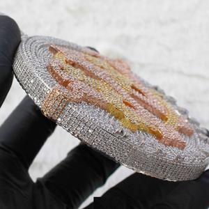 Colgante personalizable con letras 3D para hombre, colgante circular VVS Moissanite, nombre personalizado, estilo helado, colgantes de moissanita de oro rosa de 14 quilates - Product Image 2