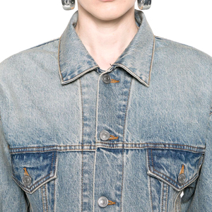 Vente en gros Veste en jean en cuir extensible déchiré pour femmes personnalisée Surdimensionné Poches à manches longues Rivet Décoration Coton Nylon - Product Image 5