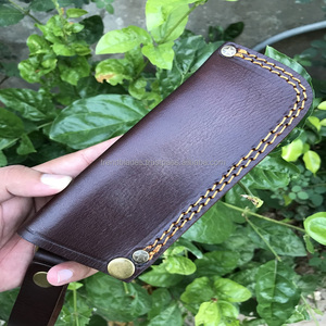 Funda para Cuchillo de hoja fija de piel de vaca genuina personalizada Funda para Cuchillo de transporte horizontal marrón con lazo para cinturón Compatible con OEM - Product Image 3