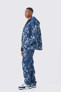 DENIM Pantalones de Jogger personalizados Cintura alta Casual Distress Wax Flare Fit Blue Skinny Flair Pantalones - Product Image 6