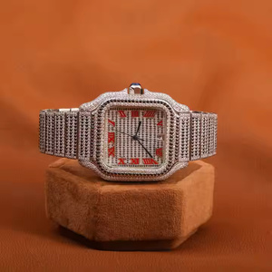 Stylish Black And <b>White</b> Diamond Customized Hip Hop Elegant Automatic Quartz <b>Watch</b> Red Roman Number Dial <b>Watch</b> <b>For</b> Men and <b>Women</b> - Product Image 1