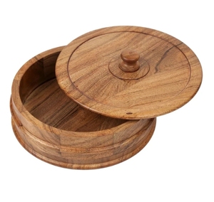 Fait à la main en bois d'acacia Base à bord plat Chapati Box Store Box Warmer Casserole Kitchen Home Decor Round Roti Dabba for Kitchen - Product Image 4