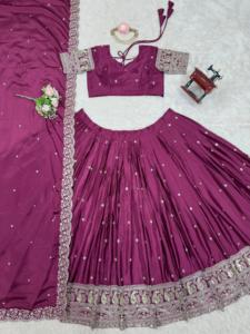Lehenga Choli de Seda Chinon con Lentejuelas, Talla Grande 44, Reversible, Informal, con Interior Trabajado, para Diwali/Boda - Product Image 2
