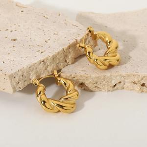 Pendientes de latón chapados en oro de 18 quilates para mujer a la moda, nuevo círculo grueso tejido, giros de masa frita, joyería, regalos de fiesta de boda - Product Image 4