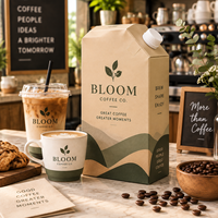 Cartons personnalisés AT PACK pour café à emporter, en carton alimentaire, avec bouchon à bec verseur pour boissons froides.