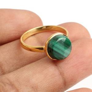Top vente 10mm lisse Malachite pierre précieuse 18K plaqué or à la main délicate bague en argent Sterling pour les femmes pour les fêtes Fine - Product Image 2