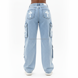 กางเกงยีนส์ทรงหลวมสไตล์ Y2K สำหรับผู้หญิง - กางเกงคาร์โกเอวสูงทรงหลวมพร้อมแถบปะติดและริบบิ้นผูกเชือก ผู้ผลิต OEM - Product Image 2