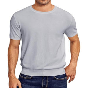 Pull-over extensible à col ras du cou pour hommes, pull-over décontracté, solide, basique, à manches courtes, t-shirts décontractés basiques en tricot - Product Image 4
