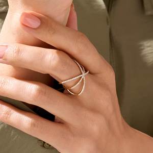 14K oro sólido VVS VS IGI diamante en negrita X delicado Cruz diseñador cruzado pulgar Pave declaración envoltura alrededor de anillos finos al por mayor - Product Image 3