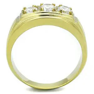 男士银金GP 3圆石直拉钻石带戒指SZ 9、10、11、12、13 14k镀金白金