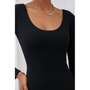 Women's Long Sleeve <b>Back</b> Gathered <b>Corset</b> Dress, 28287 - Black - Product Image 2