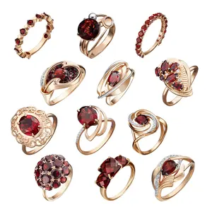 Charm Elegant Ring 14K 585 Solid Rose Yellow Gold Garnet White Topaz Cubic Zirconia OEM ODM Jewelry