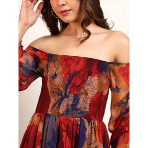 Deebaco Women's Floral Chiffon Off-The-Shoulder A-Line Maxi <b>Dress</b> With Flutter Sleeves Boho Style Summer Casual <b>Dress</b> - Product Image 2