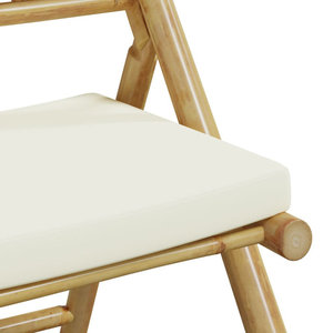 DreamCraft Ensemble de bistrot pliant en bambou durable, 5 pièces, coussins blancs crème, table et chaises de jardin pour l'extérieur - Product Image 5