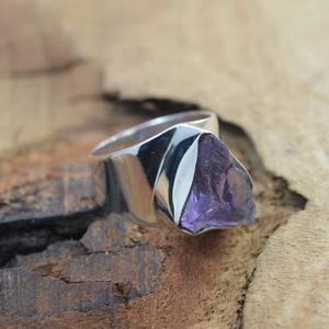 Anillo de piedras preciosas naturales de Plata de Ley 925 amatista en bruto hecho a mano joyería elegante regalo de aniversario - Product Image 3
