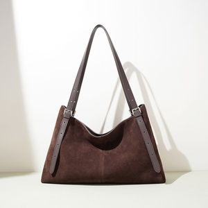 Bolso de mano de cuero genuino de lujo Retro de otoño para mujer, bolso de mano grande de gamuza, bolso de hombro con diseño de gamuza elegante - Product Image 2