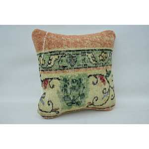 Bohemian Vintage Floral Kantha Patchwork Wool Pillow 14x14 Inch <b>Beige</b> <b>Cushion</b> Woven Decorative <b>Cushion</b> for Floor Use - Product Image 2