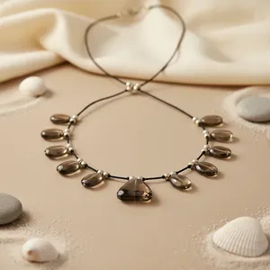 Women's Crystal Water <b>Drop</b> Pendant Necklace Antique <b>Bronze</b> Plated Classic Style Beaded Chain Party Jewelry - Product Image 2