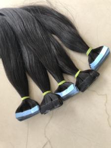 Extensiones de cabello humano liso indio virgen, cinta de Color Natural No. 1b, venta al por mayor, 100% - Product Image 5