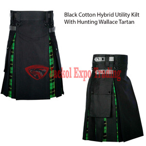 Kilt utilitaire hybride moderne fait à la main en coton noir écossais avec plaque de tartan Wallace de chasse Taille basson - Product Image 6
