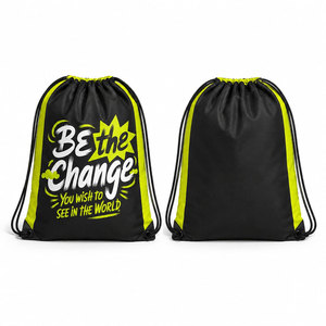 Gym <b>Bag</b> With Lime Green Trim Be The <b>Change</b> Motivational Print Casual Fitness <b>Backpack</b> Lightweight Polyester - Product Image 1