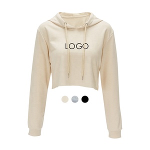 Sweat à capuche manches longues pour femme, pull streetwear de bonne qualité, logo personnalisé imprimé, haut court, haut court, coton et polaire, 2020 - Product Image 4