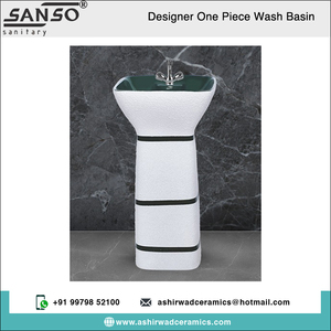 Lavabo de Cerámica Ovalado de Una Pieza, Diseño Brillante, Suministro OEM, Proveedor Indio Ashirwad Ceramics para Baño - Product Image 2
