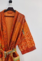 Hermoso Kimono de Invierno Ecológico y Natural de Doble Capa de Algodón y Seda, Hecho a Mano con Parches Kantha, para Mujer, con Bolsillos y Cinturón