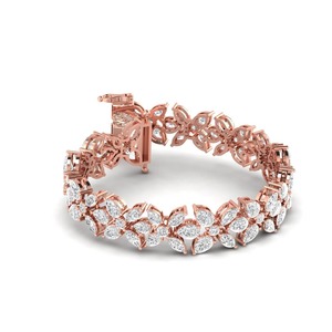 IGI Certified Marquise Floral Lab Grown Diamond Statement Bracelet in 9K Yellow / White / Rose Gold - Product Image 2