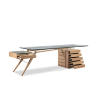 Bureau de direction commercial convertible de luxe moderne en bois massif avec 1 à 4 tiroirs et plateau en verre, pré-assemblé – Offre Spéciale