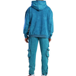 Vente en gros, sweat à capuche zippé délavé à l'acide, pantalon de survêtement style poche cargo, survêtement brodé sur mesure, coupe normale, survêtement pour homme, mode de rue - Product Image 2