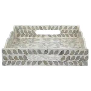 Plateau en nacre fait à la main, plateau de service en incrustation de coquille blanche, plateau rectangulaire décoratif de luxe pour la maison, le salon et l'hôtel - Product Image 2