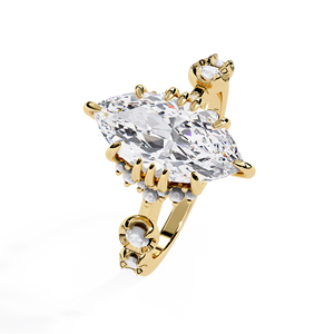 Vintage Jewelry Curved Double Band <b>14K</b> Solid <b>Gold</b> Marquise Cut Lab Grown Diamond IGI Certified Milgrain Border Engagement <b>Rings</b> - Product Image 3