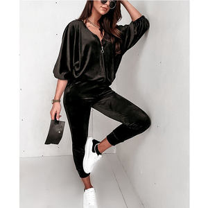 Noir Offre Spéciale unisexe imprimé broderie Logo velours velours survêtement survêtements sweats à capuche surdimensionnés ensemble deux pièces survêtements de sport - Product Image 3