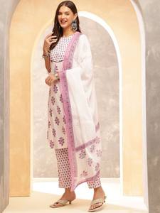 Mujeres motivos étnicos impreso regular puro algodón Kurta con pantalones y con Dupatta indio pakistaní salwaar kameez - Product Image 3