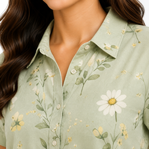 Robe longue bohème numérique vert clair à imprimé floral pour femme, manches courtes, boutonnée sur le devant, coupe décontractée, à volants, avec poches, pour l'été - Product Image 3