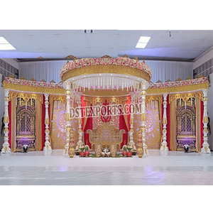 Mandap elegante para bodas tradicionales Gujarati, escenario Mandapam de fibra para Bodas de interior, tema del Palacio de bodas indio Mandap UK - Product Image 1