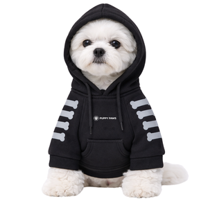 เสื้อฮู้ดสุนัขสีดำพร้อมลายสะท้อนแสง เสื้อสเวตเชิ้ตขนแกะนุ่มสำหรับสัตว์เลี้ยงพร้อมฮู้ด เสื้อคลุมอุ่นสบายสำหรับฤดูหนาวสำหรับสุนัขขนาดเล็กถึงขนาดกลาง - Product Image 1