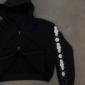 Jogging thermique personnalisé OEM pour hommes, survêtement, sweat à capuche à double fermeture éclair avec strass, pantalon de survêtement évasé, survêtement d'hiver avec logo - Product Image 3