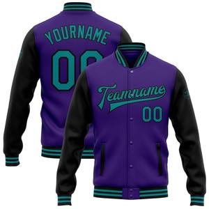 Vente en gros dans l'industrie directe Blouson aviateur hiver décontracté personnalisé violet noir sarcelle veste bicolore Varsity Letterman à pression intégrale - Product Image 1