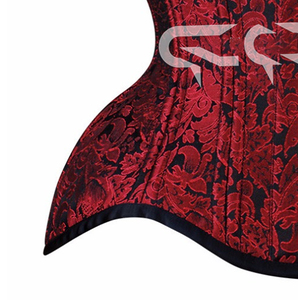 Women's Black and Red Curvy <b>Underbust</b> Bustier <b>Corset</b> High Compression Brocade Waist Training Plus Size Wider Hips Shaper - Product Image 5