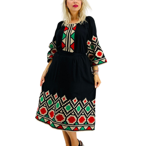 Les femmes décontractées brodées à manches trois-quarts portent une robe brodée élégante pour les dames - Product Image 3
