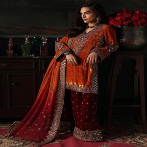navy dress and rose gold shoes Durefishan Pakistani Velvet Suit 01 – Vishlist main image 1