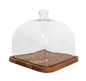 Acacia Wood Dessert Serving Rack Square Shaped With <b>Glass</b> <b>Dome</b> Event Dessert Tray for Any Occasion <b>Cake</b> Tools - Product Image 1