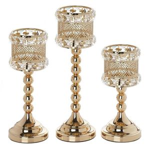 Portavelas de Metal decorativo moderno personalizado para el hogar, diseño de cuentas de cristal, linterna de boda chapada en oro para bodas especiales - Product Image 3
