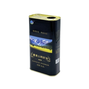 Boîte en fer blanc de 1,2 litre de qualité alimentaire pour huile comestible, rectangulaire, pour huile d'olive, avec couvercles en plastique et impression offset - Product Image 2
