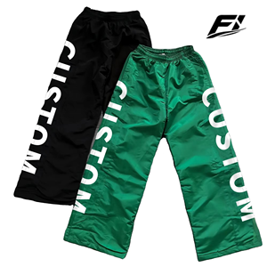 Pantalones deportivos casuales de nailon de peso medio personalizados, de pierna ancha, holgados, de secado rápido, transpirables, con estampado por transferencia térmica, para hombre, al por mayor - Product Image 1