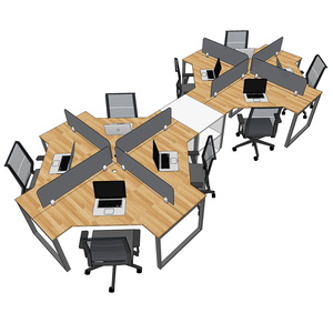 8-Piece Contemporary Office Furniture HBLG038 Cluster <b>Desk</b> Module with Rubberwood <b>Shelf</b> and Modern Iron Legs Assembly Required - Product Image 4