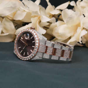 Montre pour homme élégante avec diamants glacés, style hip-hop bling, bracelet en acier inoxydable bicolore, largeur du bracelet, mouvement mécanique de haute qualité - Product Image 3